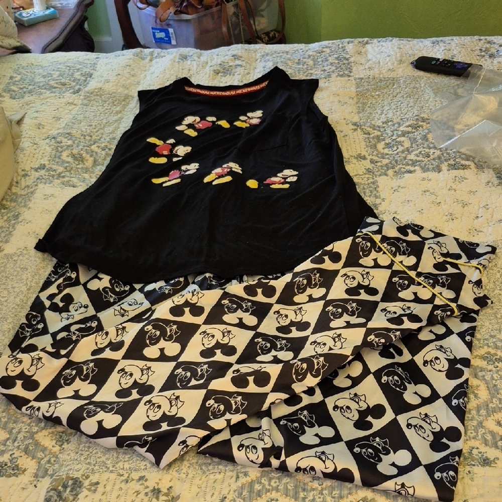Disney Black/White Satin Bottom sz.(M)/cotton Top Mickey Mouse(xl) Set (#1485)